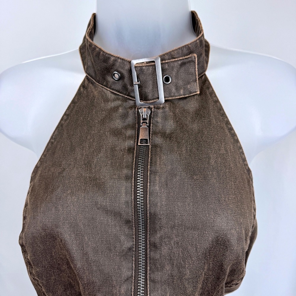 Wild Fable M Brown Faux Leather Halter Moto Zip Buckle Y2K Biker Tank Top NWT - Picture 4 of 8